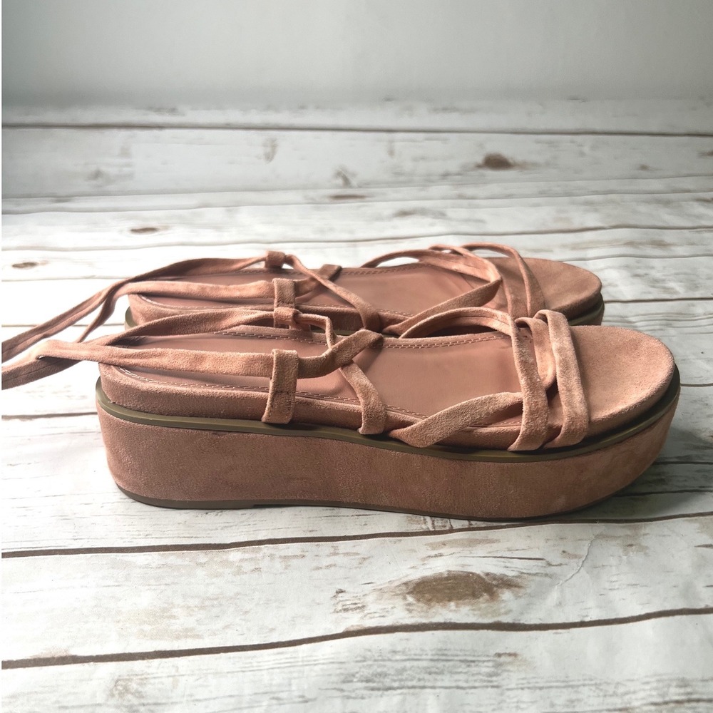 ASOS DESIGN Platform Sandals Pink Faux Suede Lace Up Flatform Size 9